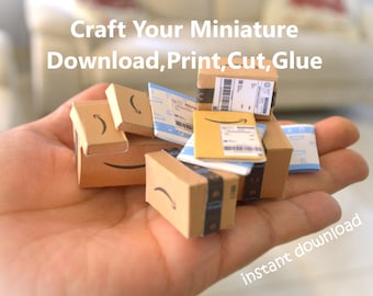 DIY Mini Amazon Box Templates, Dollhouse Miniature Shipping Packages, Instant Download printable Packages ,Craft Your Miniature.