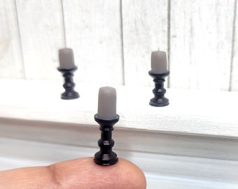 Dollhouse Miniature Candles, Mini Black Candlesticks 1:12 Scale Miniature Halloween