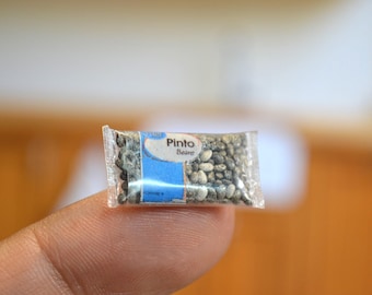 Dollhouse Miniature Pinto Beans Bag, Realistic 1:12 Scale Grocery Pantry Sack
