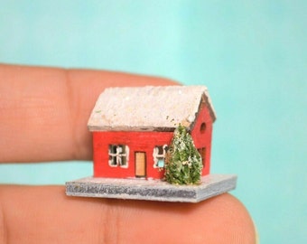 Dollhouse Miniature Christmas House Red Cottage 1:12 scale