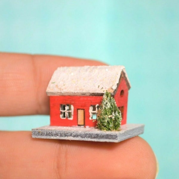 Dollhouse Miniature Christmas House Red Cottage 1:12 scale