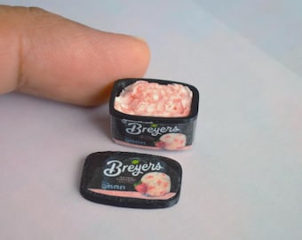 Dollhouse Ice Cream Tub, Miniature 1:12 Scale Grocery Food (Chocolate, Strawberry, Vanilla)