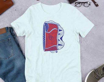 Wide Mouth Koinobori - Print on demand Graphic Tee, illustration T-shirt, Unisex Tshirt, Red and Blue shirt.