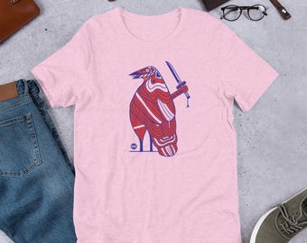 Fight Bird - Print on demand Graphic Tee, illustration T-shirt, Unisex Tshirt, Red and Blue shirt.