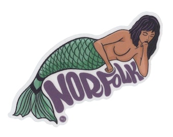 Clear Norfolk Mermaid | clear vinyl stickers, die-cut sticker, illustration, vinyl, sticker art