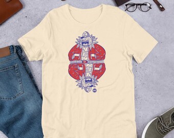 2up2down NFK Dudes - Print on demand Graphic Tee, illustration T-shirt, Unisex Tshirt, Red and Blue shirt.