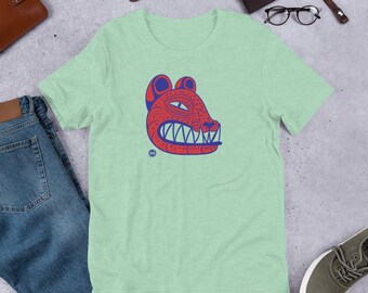 TGR - Print on demand Graphic Tee, illustration T-shirt, Unisex Tshirt, Red and Blue shirt.