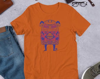 Hangry Burger - Print on demand Graphic Tee, illustration T-shirt, Unisex Tshirt, Red and Blue shirt.