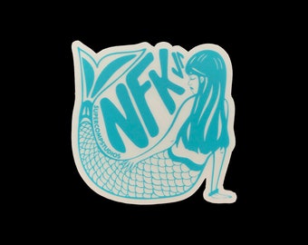 Clear NFK Mermaid, 2.95x3in, clear vinyl stickers, die-cut sticker, illustration, vinyl, sticker art