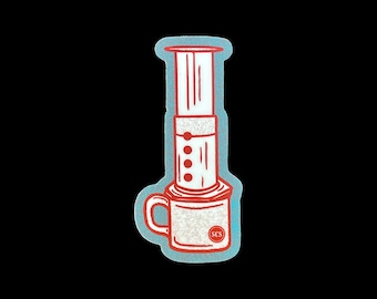 AeroPress & Mug 3" x 2.96" Die cut stickers, illustration, vinyl, sticker art