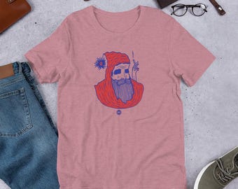 Wizard Dude - Print on demand Graphic Tee, illustration T-shirt, Unisex Tshirt, Red and Blue shirt.