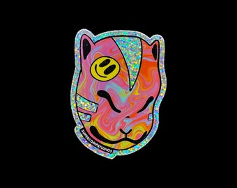 Glitter Kitsune Mask, 3x3in, vinyl stickers, die-cut sticker, illustration, sticker art, glitter sticker