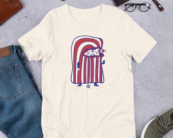 WHAT?! - Print on demand Graphic Tee, illustration T-shirt, Unisex Tshirt, Red and Blue shirt.
