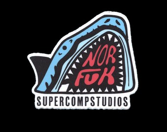 NorFuk Shark die-cut sticker, illustration, vinyl, sticker art