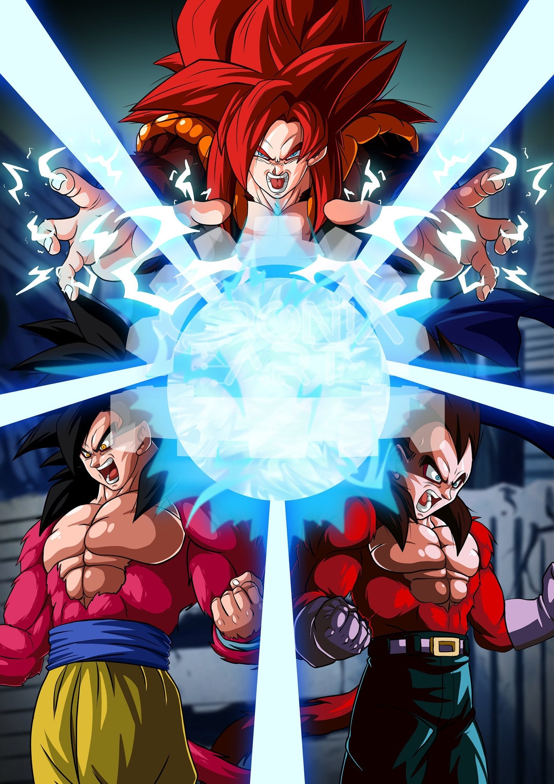 SSJ4 Gogeta, Goku & Vegeta dokkan Battle 7th Anniversary/dragonball Poster  A4 Potrait -  Canada