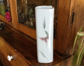 Unique White Clay Vase with Hand-Painted Flowers and Leaves