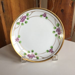 Antiker Brot- und Butterteller ~ Handbemaltes Art Deco Lila Iris Design