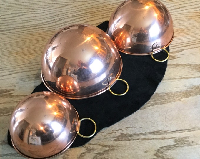 Set/3 O.D.I. Copper Beating / Whisking / Mixing Bowls With Brass Loop