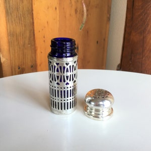 Antique Silverplate and Cobalt Glass Pepper Shaker