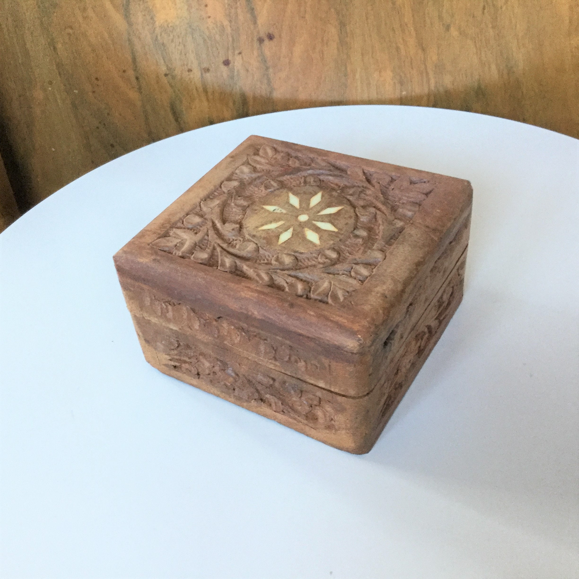 Carved Wood Inlay Box from India