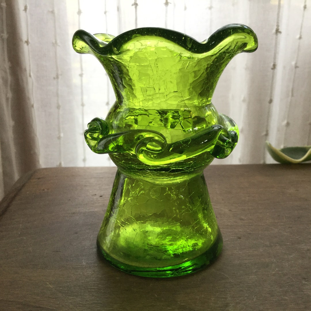 Small Crackle Glass Vase Etsy