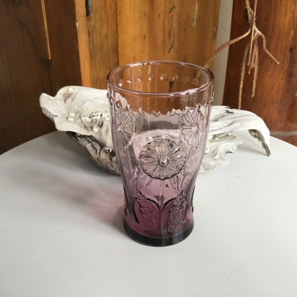 Vintage Amethyst Purple Juice Glass with Flowers