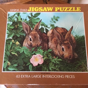 Vintage Whitman Junior Guild Jigsaw Puzzle ~ 63 Pieces ~ &quot;Cautious Rabbits&quot; ~ Complete