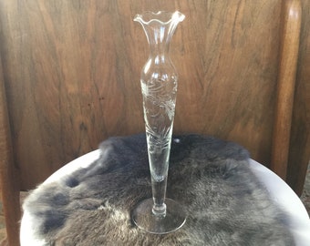 Free Blown Fluted Cut and Etched Crystal Vase