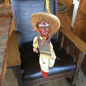 Old Wooden Marionette String Puppet with Damage ~ Nice Poncho