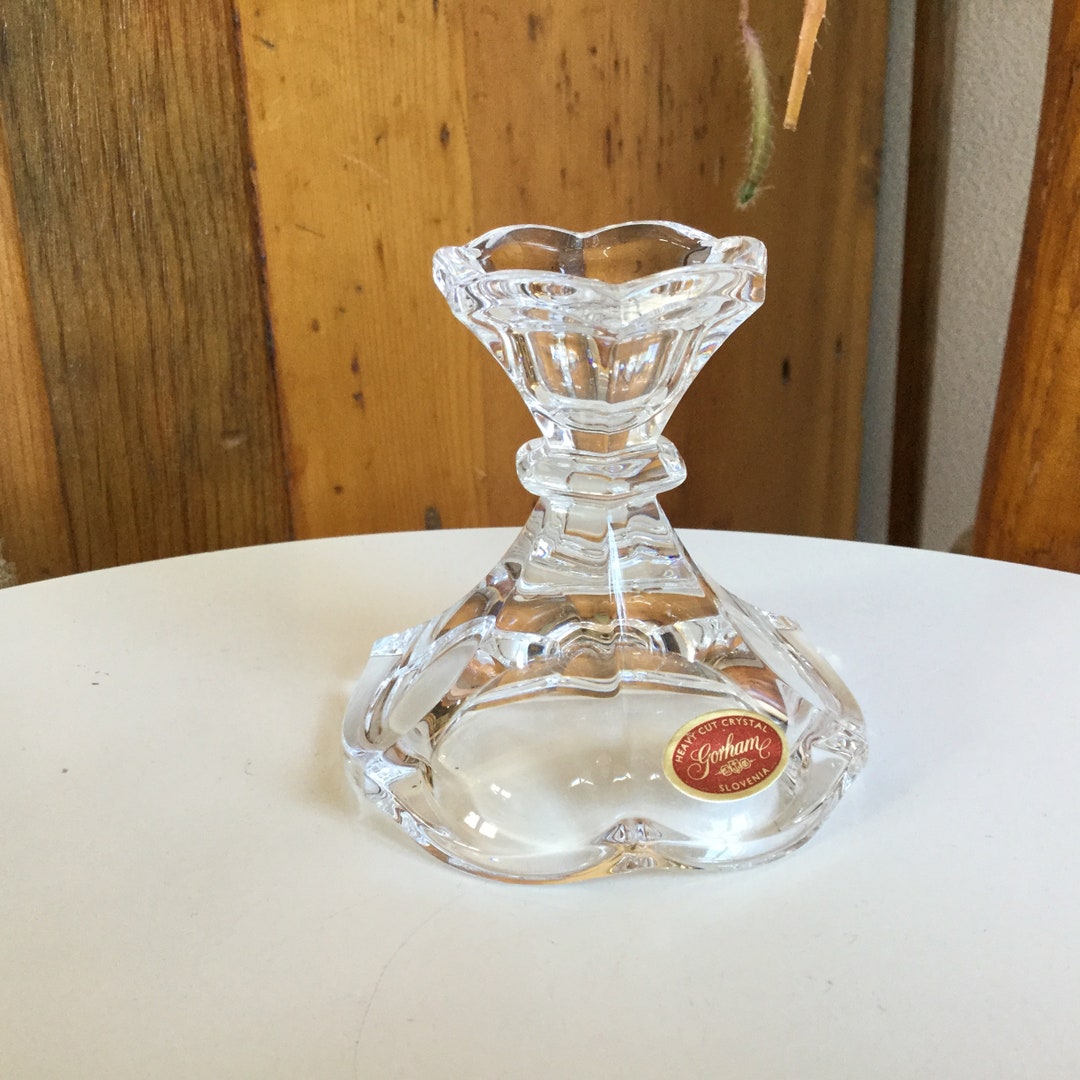 Gorham Crystal Candle Holder With Original Sticker heavy Cut Crystal