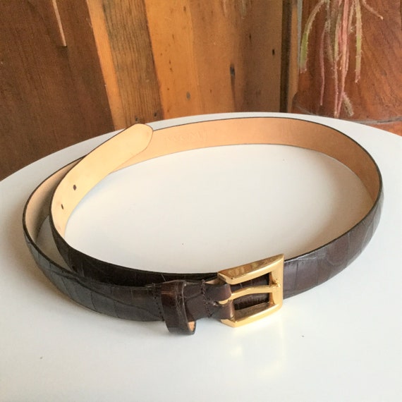 WCM New York Italian Leather Belt Faux Reptile Skin Dark Brown