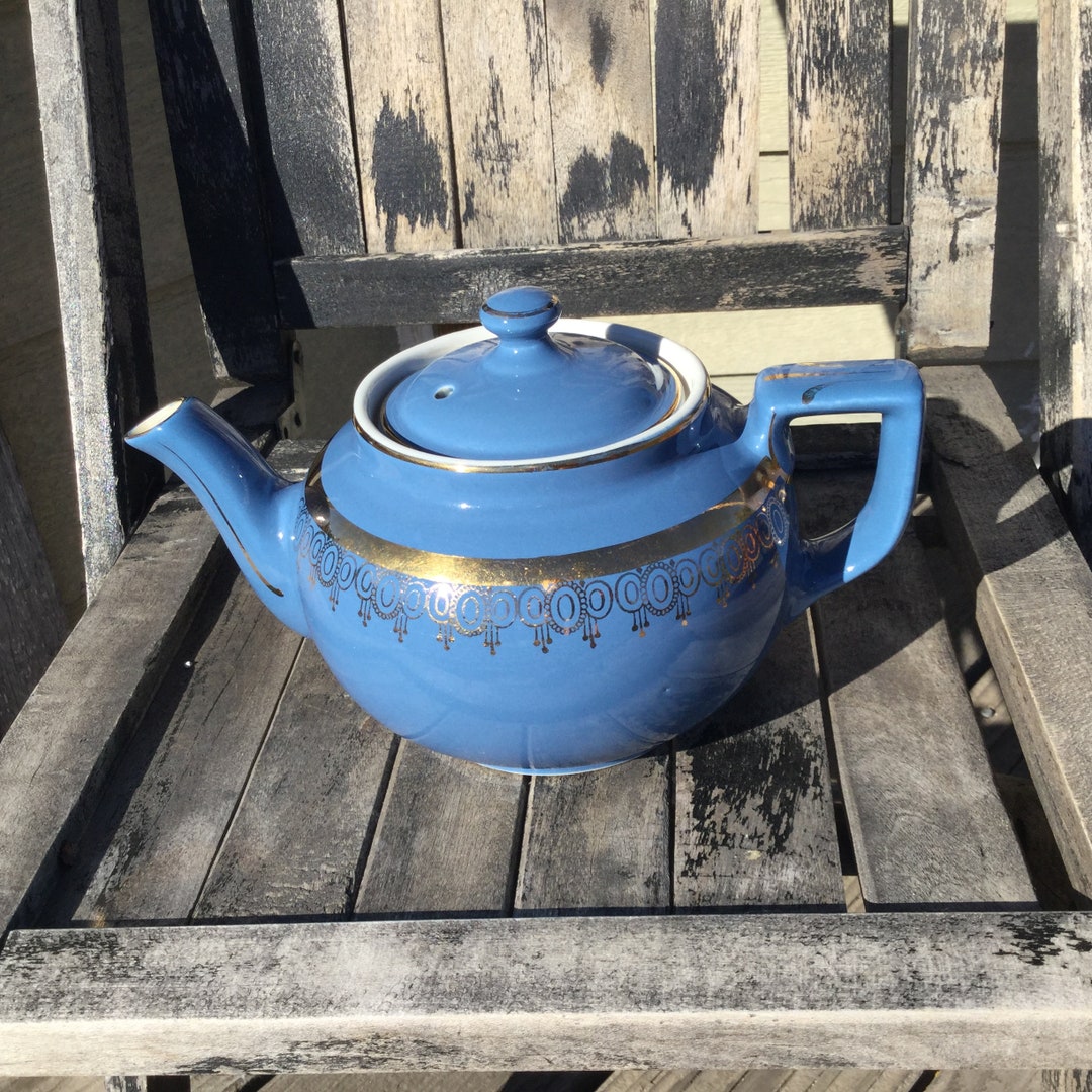 Hall 6 Cup Teapot Blue and Gold Etsy