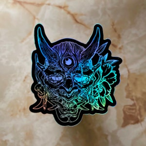 Black Holographic Japanese Oni Sticker (1 pc) Limited Edition Premium Quality Waterproof Sticker - Size: 2.73&quot; x 3&quot;