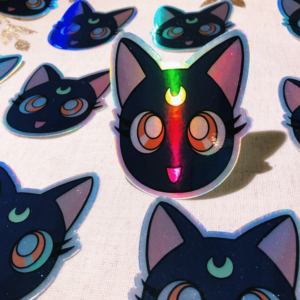 Holographic Cat Waterproof Sticker 1 Holográfico Premium / Etsy