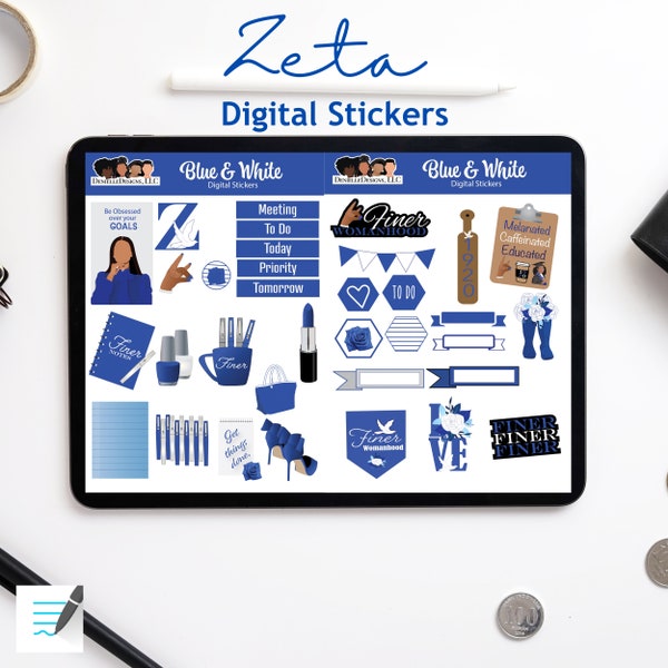 Zeta Phi Beta Sorority|Digital Stickers|Good Notes|Finer Womanhood|Divine9|ZPhiB|Digital Planner Stickers|Black Woman Stickers