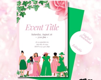 AKA EDITABLE  Event Invitation, Pink and Green, Editable Canva Template, Instant Digital Download