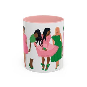 Taza de café AKA Sorority / Vajilla de cerámica con detalles en rosa y verde