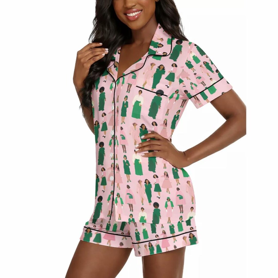 Alpha Kappa Alpha Pjs | AKA Pajama Set | Pink Green Silk Sleepwear ...
