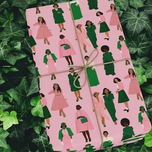AKA Through the Years | Alpha Kappa Alpha Wrapping Paper | Pink Green Fashion | AKA Gift paper | Black Women | Holidays | Probate | Inspired