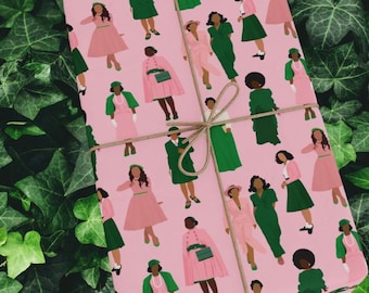 AKA Through the Years | Alpha Kappa Alpha Wrapping Paper | Pink Green Fashion | AKA Gift paper | Black Women | Holidays | Probate | Inspired