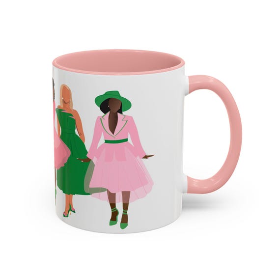 AKA Sorority Coffee Mug | Pink and Green Accent Ceramic Drinkware