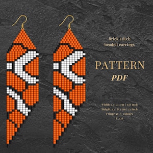 Fish seed beads earrings pattern Pdf, Miyuki brick stitch beading patterns, colorful earrings.