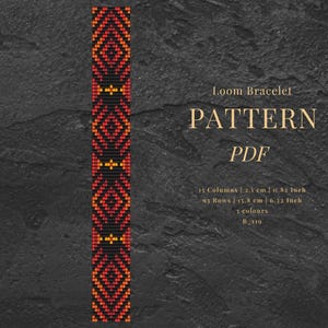 ビーズ ルーム ブレスレット パターン PDF - 大人のクラフト用 Miyuki Delica シード ビーズ パターン、幾何学模様の黒いブレスレット。