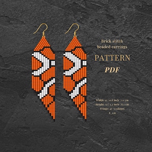 Fish seed beads earrings pattern Pdf, Miyuki brick stitch beading patterns, colorful earrings.