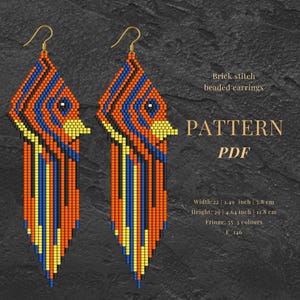 Fish seed beads pattern Pdf, brick stitch, Miyuki earrings  patterns DIY, unique colorful beaded fringe earrings.
