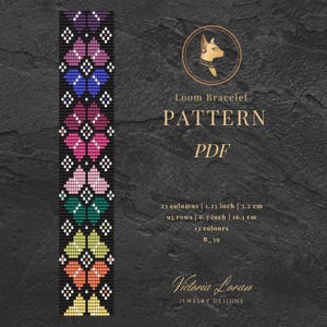 Floral Bead loom bracelet patterns for easy weaving, Miyuki Delica PDF beading pattern, Loom bracelet pattern with flowers-instant download.