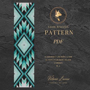 Loom Bead Bracelet Pattern PDF Seed Bead Loom Bracelet Pattern Miyuki Delica Turquoise Geometric Bracelet Design