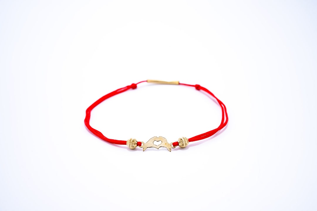 14k Solid Gold Heart Braceletred Cord String Bracelet Etsy
