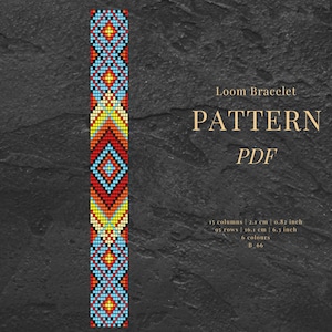 Miyuki Beaded Loom Bracelet Pattern: Blue Tribal Geometric (PDF Download)