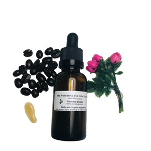 Organic Brewed Rose Eye Serum | Eye Concentrate with Raw Cacao & Coffee | Nourishing Serum for All Skin Types | Vegan | 1 oz |